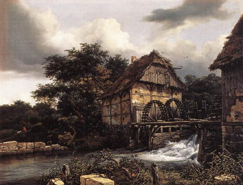 RUISDAEL, Jacob Isaackszon van Two Water Mills and an Open Sluice dfh Germany oil painting art
